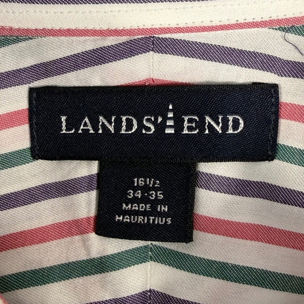 Y2K Lands End Mens Striped Button Down Shirt Classic Fit Long Sleeve 100% Cotton - Picture 4 of 9